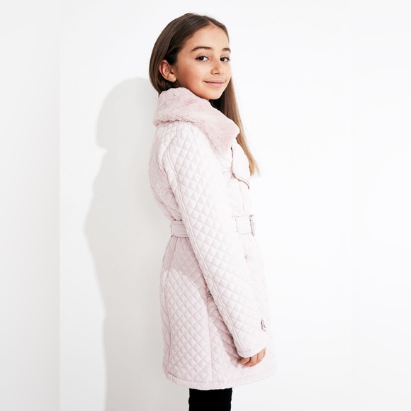 Bardot Junior Tween Girl Grace Quilted Coat In Blush Removable Faux Fur … - Picture 2 of 9